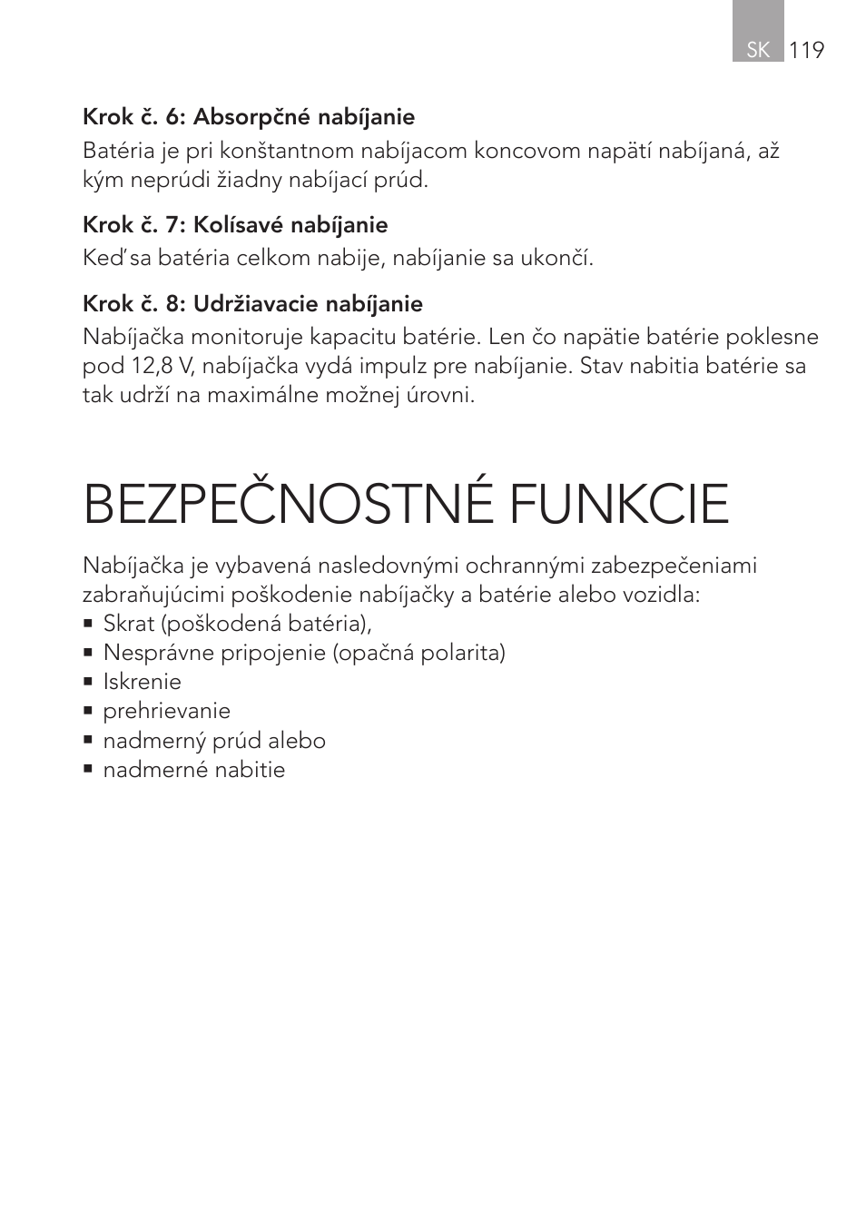 Bezpečnostné funkcie | AEG CHARGING UNIT LM 1.5 User Manual | Page 119 / 124