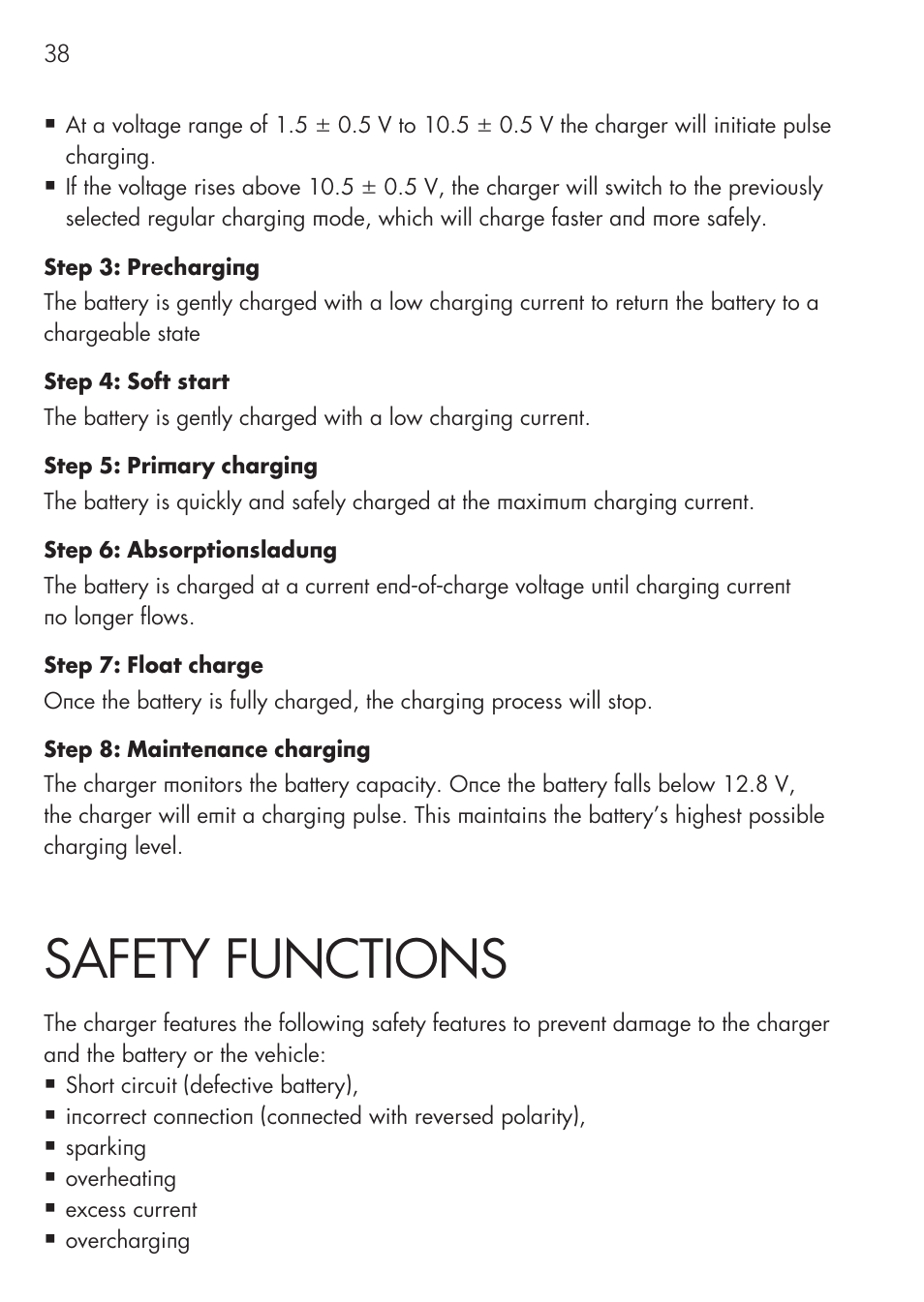 Safety functions | AEG CHARGING UNIT LM 1.5 User Manual | Page 38 / 124