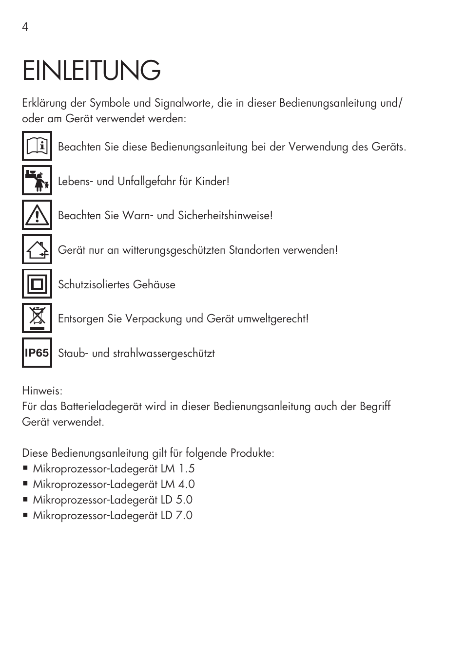 Einleitung | AEG CHARGING UNIT LM 1.5 User Manual | Page 4 / 124