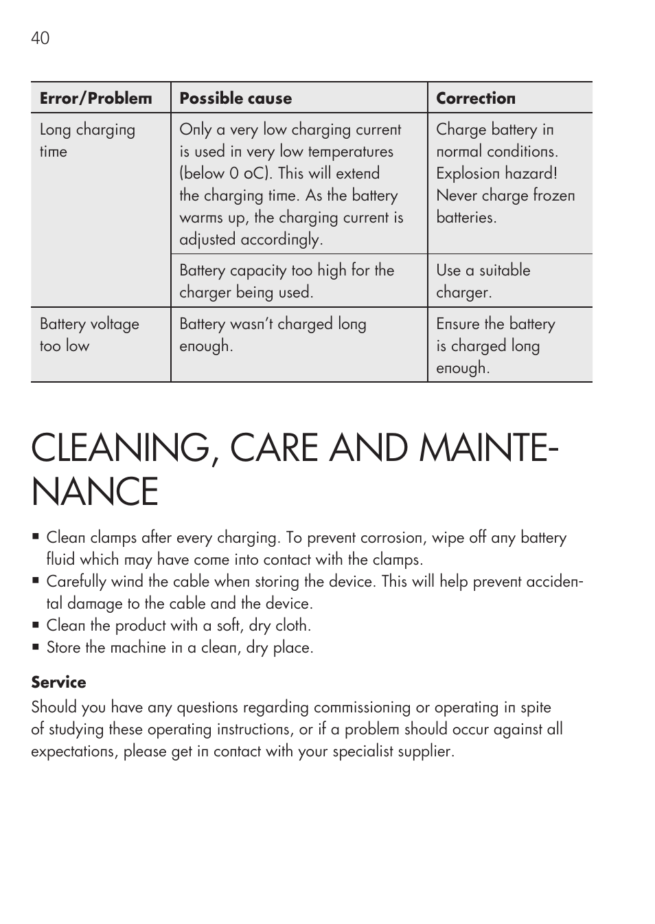 Cleaning, care and mainte- nance | AEG CHARGING UNIT LM 1.5 User Manual | Page 40 / 124