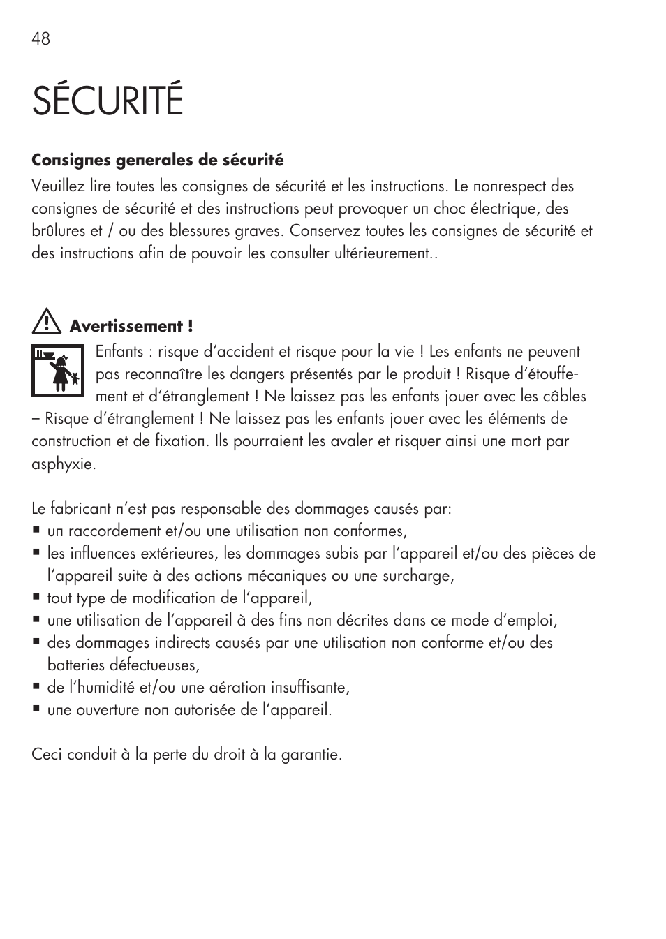 Sécurité | AEG CHARGING UNIT LM 1.5 User Manual | Page 48 / 124