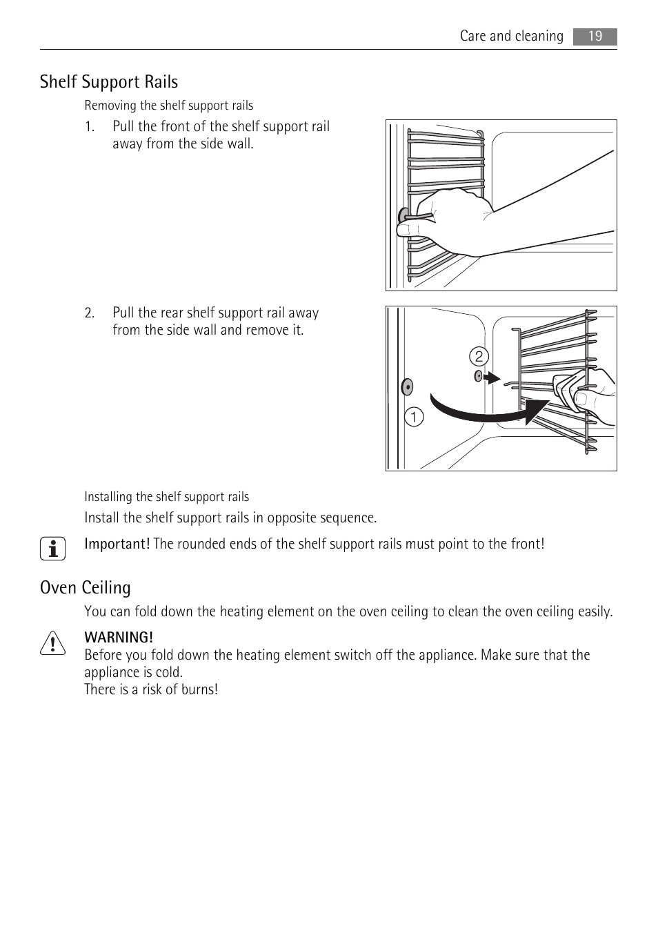 Shelf support rails, Oven ceiling | AEG DE4003020M User Manual | Page 19 / 28