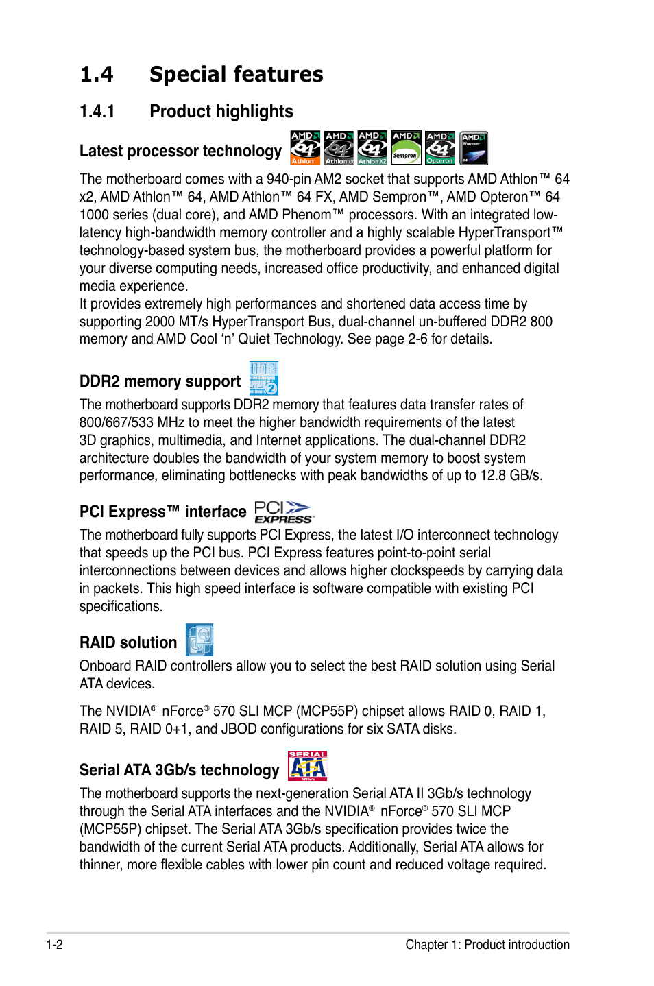 4 special features, 1 product highlights | Asus M2N-L User Manual | Page 16 / 108