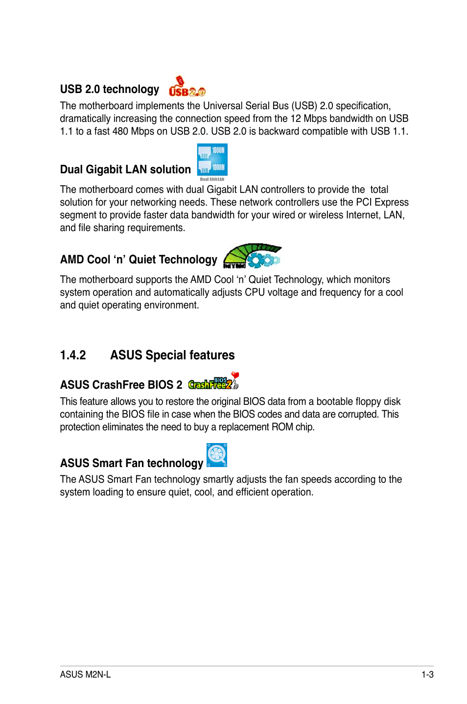 2 asus special features | Asus M2N-L User Manual | Page 17 / 108