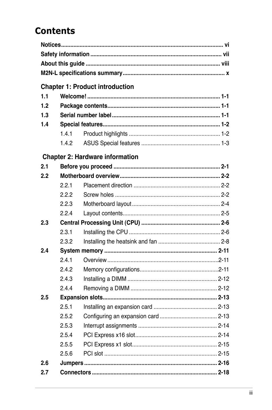 Asus M2N-L User Manual | Page 3 / 108