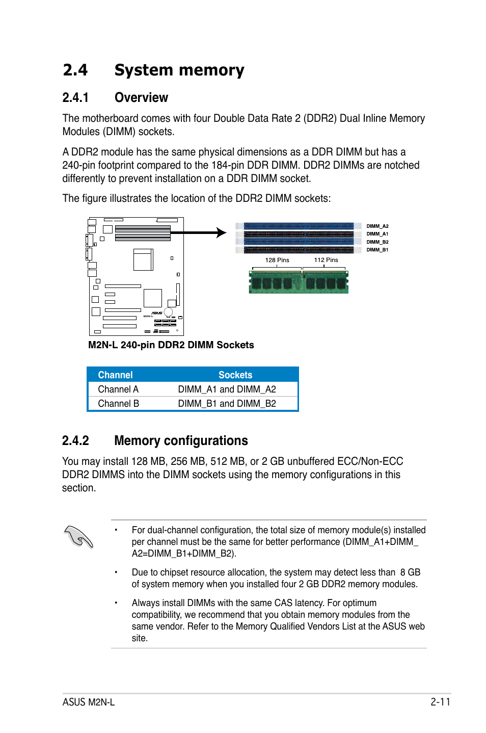 4 system memory, 1 overview, 2 memory configurations | Asus M2N-L User Manual | Page 31 / 108