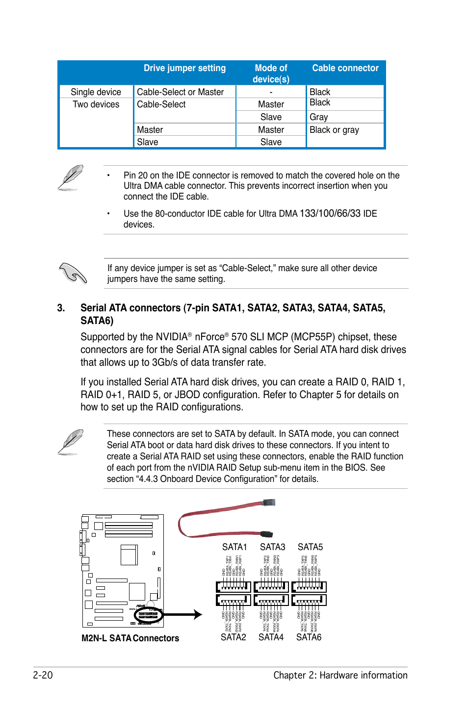 Nforce, M2n-l sata connectors sata1, Sata2 | Sata3, Sata4, Sata5, Sata6 | Asus M2N-L User Manual | Page 40 / 108