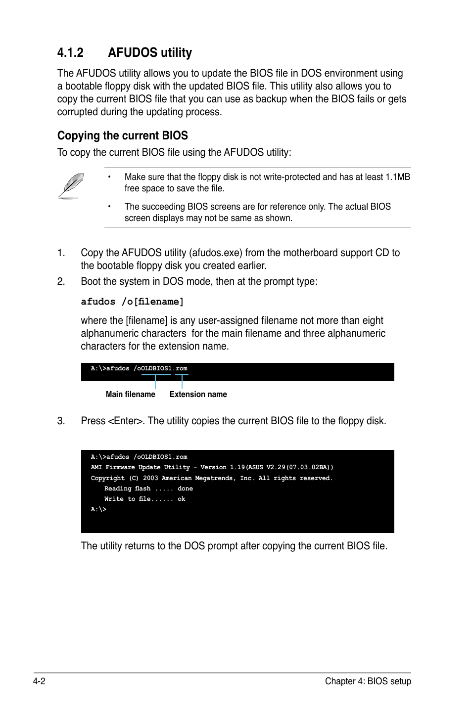 2 afudos utility, Copying the current bios | Asus M2N-L User Manual | Page 52 / 108