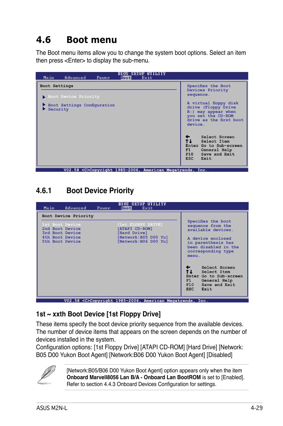 6 boot menu, 1 boot device priority, 1st ~ xxth boot device [1st floppy drive | Asus M2N-L User Manual | Page 79 / 108