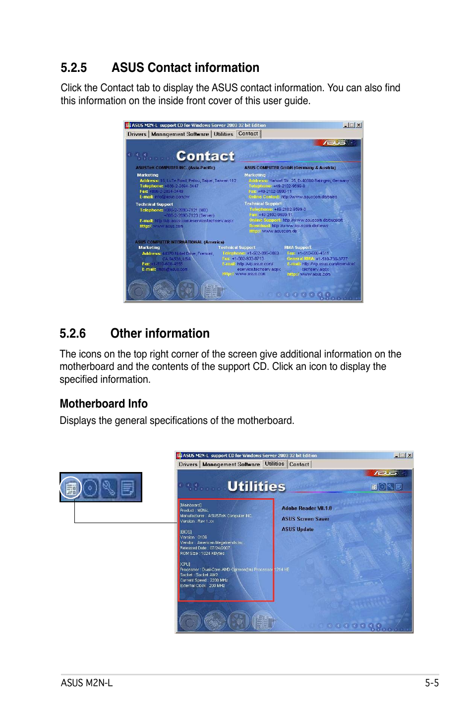 5 asus contact information, 6 other information | Asus M2N-L User Manual | Page 91 / 108