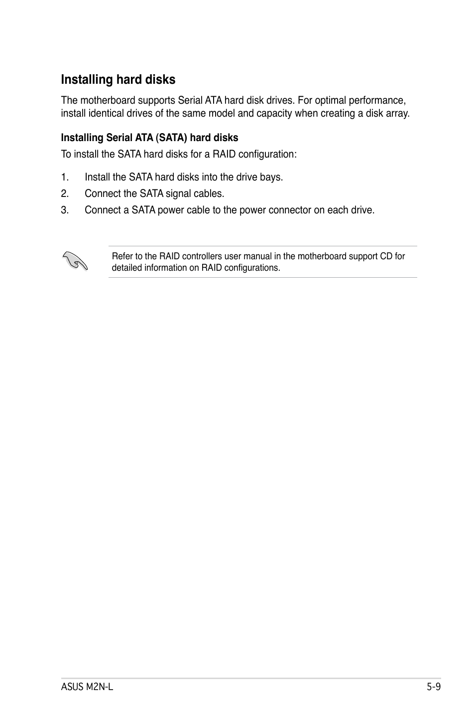 Installing hard disks | Asus M2N-L User Manual | Page 95 / 108