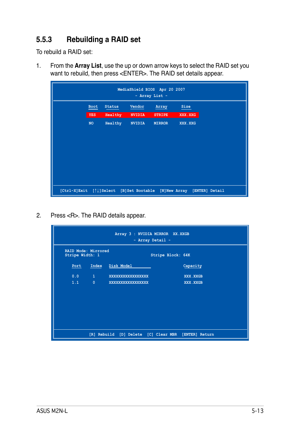 3 rebuilding a raid set, Press <r>. the raid details appear | Asus M2N-L User Manual | Page 99 / 108