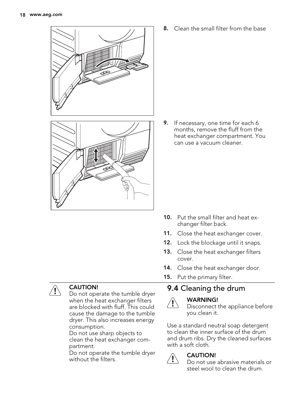 4 cleaning the drum | AEG T86280IC User Manual | Page 18 / 24