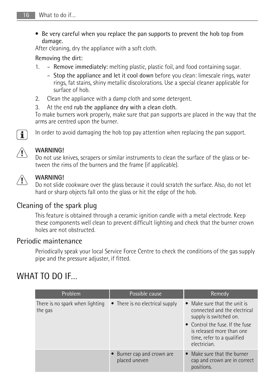 What to do if, Cleaning of the spark plug, Periodic maintenance | AEG HG795440XB User Manual | Page 16 / 20