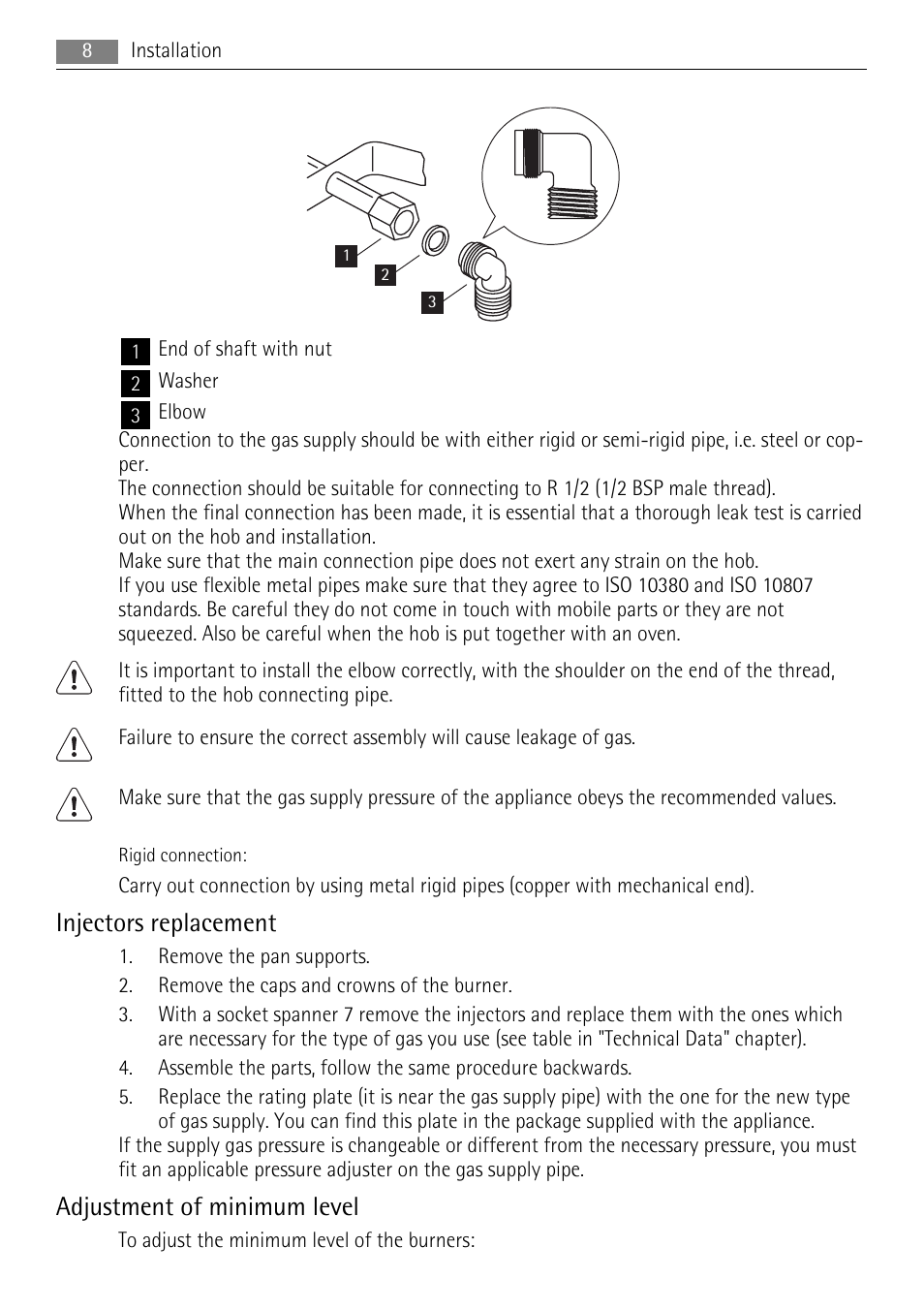 Injectors replacement, Adjustment of minimum level | AEG HG795440XB User Manual | Page 8 / 20