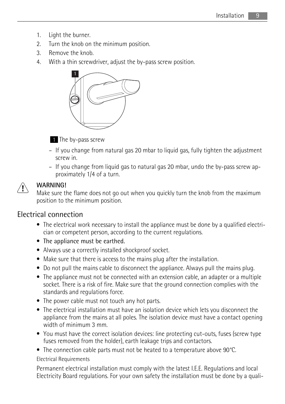 Electrical connection | AEG HG795440XB User Manual | Page 9 / 20
