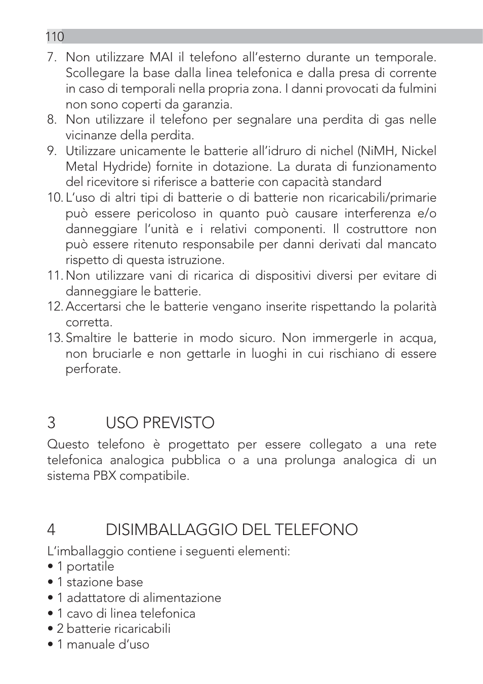 3 uso previsto, 4disimballaggio del telefono | AEG Voxtel D500 - d550bt User Manual | Page 110 / 136