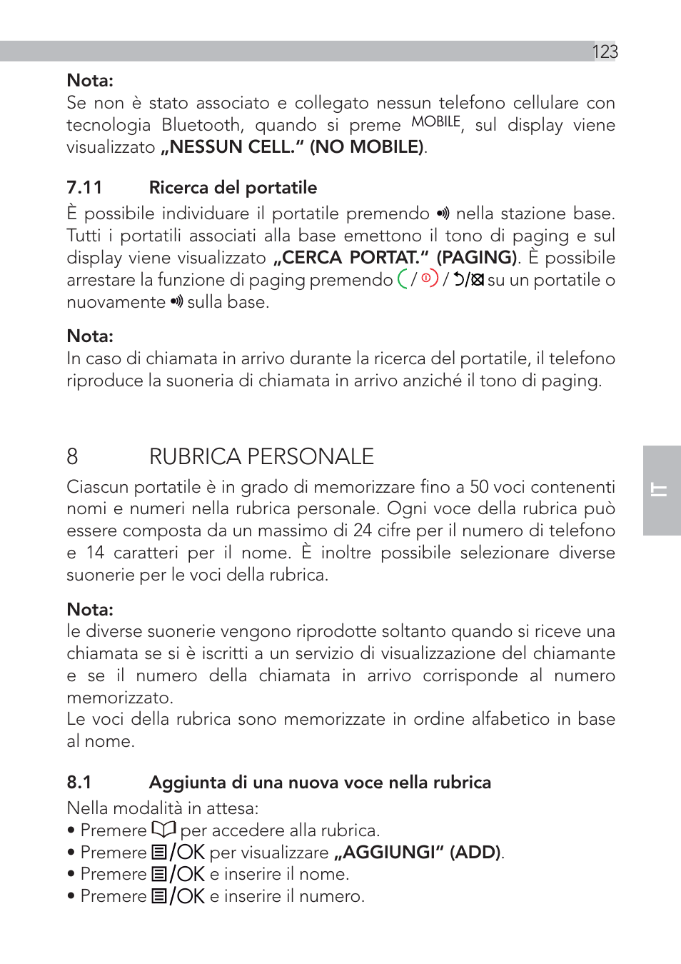 8 rubrica personale | AEG Voxtel D500 - d550bt User Manual | Page 123 / 136