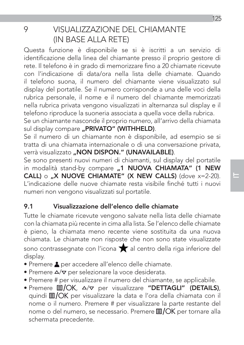 9visualizzazione del chiamante (in base alla rete) | AEG Voxtel D500 - d550bt User Manual | Page 125 / 136