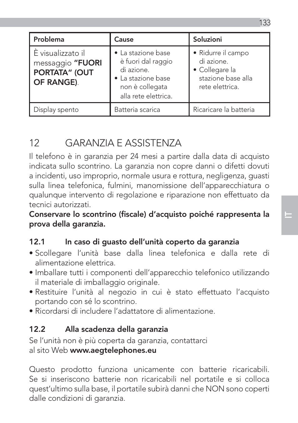 12 garanzia e assistenza | AEG Voxtel D500 - d550bt User Manual | Page 133 / 136