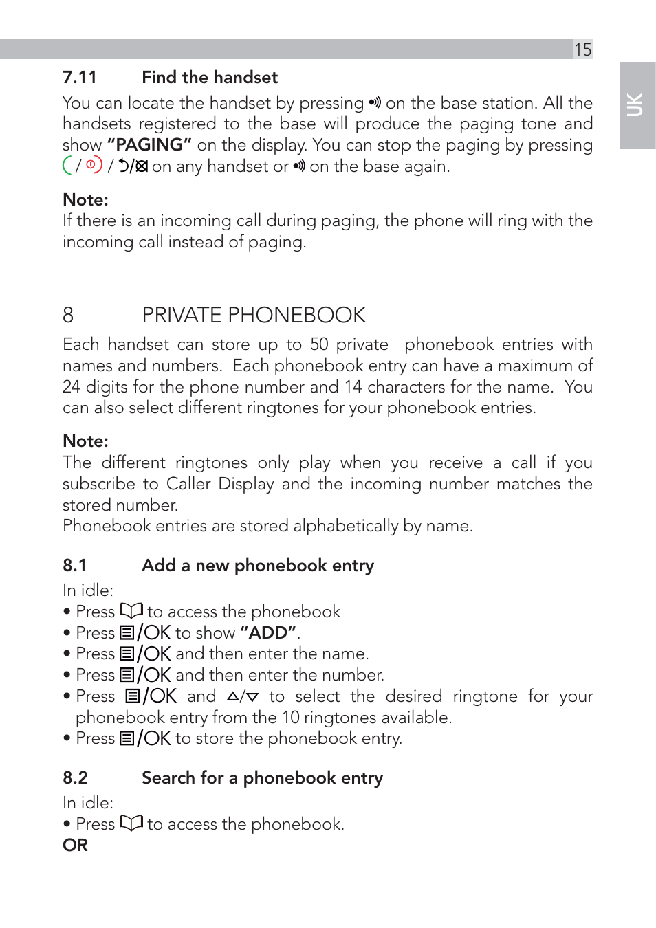 8 private phonebook | AEG Voxtel D500 - d550bt User Manual | Page 15 / 136
