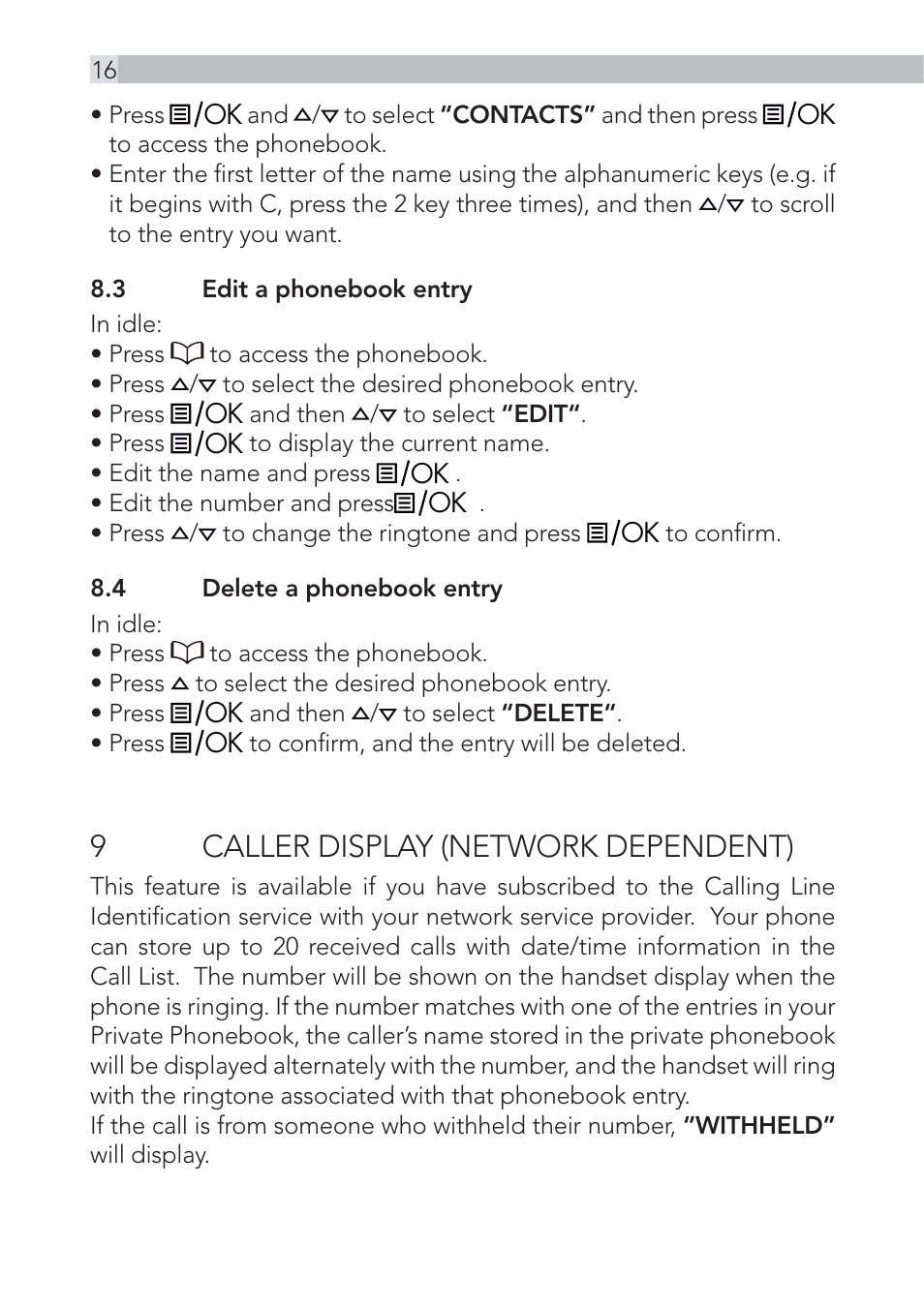 9caller display (network dependent) | AEG Voxtel D500 - d550bt User Manual | Page 16 / 136