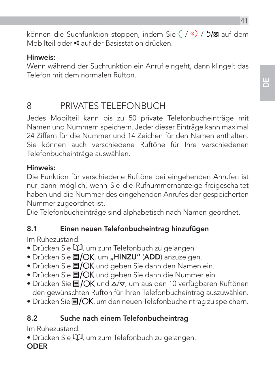 8 privates telefonbuch | AEG Voxtel D500 - d550bt User Manual | Page 41 / 136