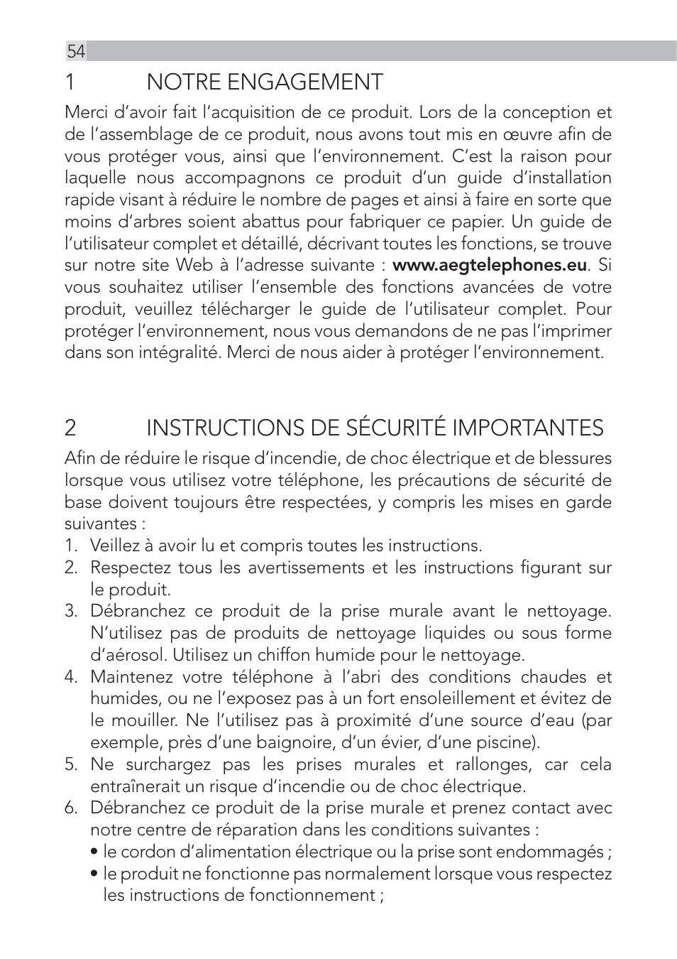 1 notre engagement, 2instructions de sécurité importantes | AEG Voxtel D500 - d550bt User Manual | Page 54 / 136