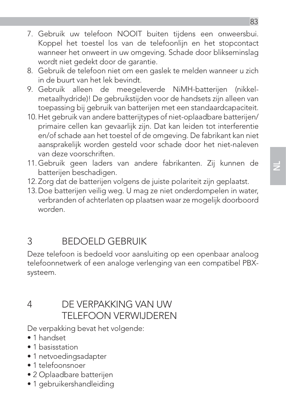 3 bedoeld gebruik, 4de verpakking van uw telefoon verwijderen | AEG Voxtel D500 - d550bt User Manual | Page 83 / 136