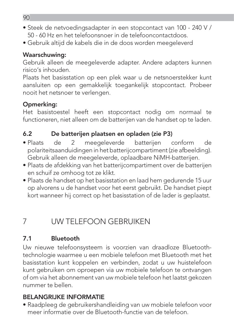 7uw telefoon gebruiken | AEG Voxtel D500 - d550bt User Manual | Page 90 / 136