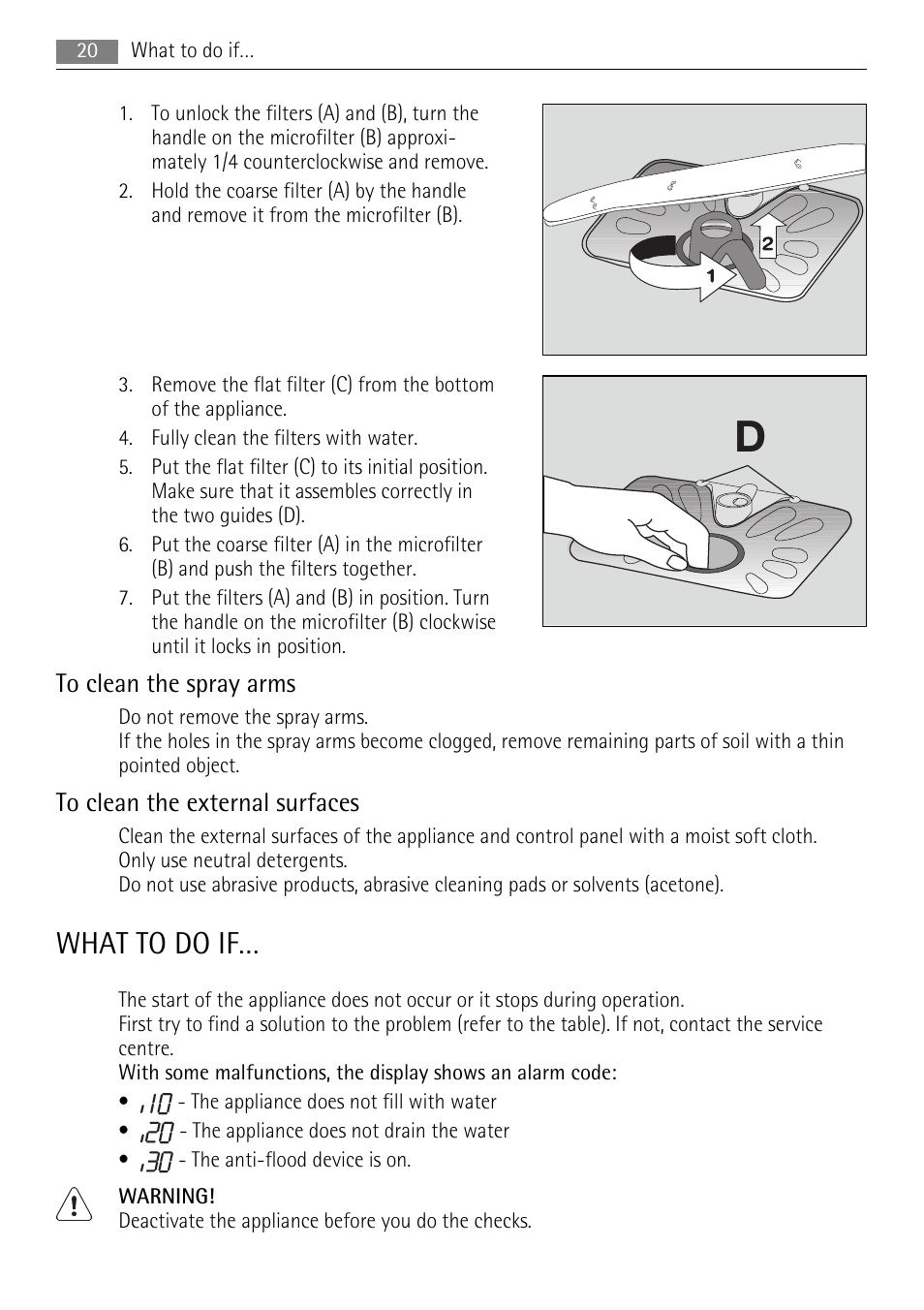 What to do if | AEG F55020W0P User Manual | Page 20 / 28