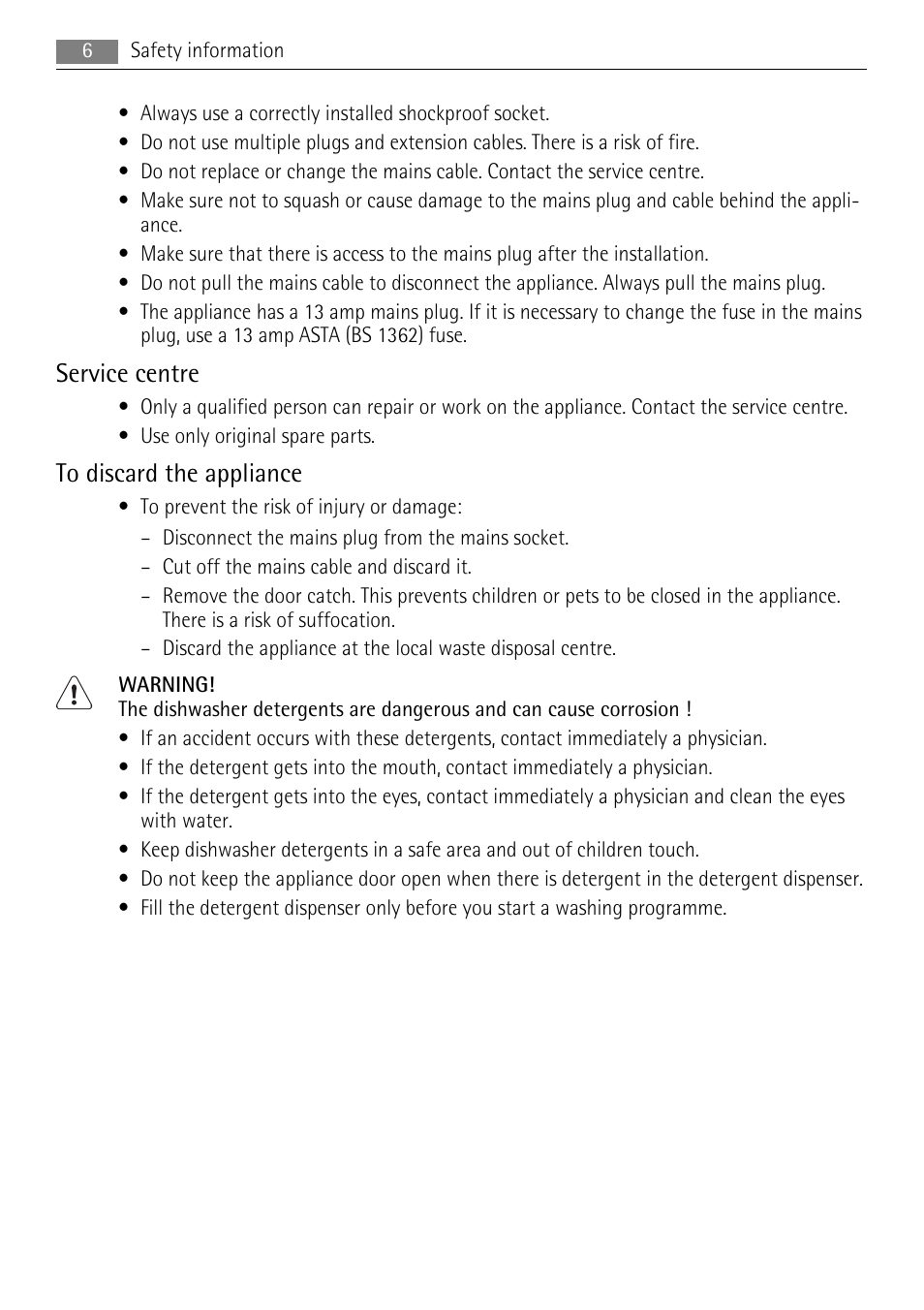 Service centre | AEG F55020W0P User Manual | Page 6 / 28