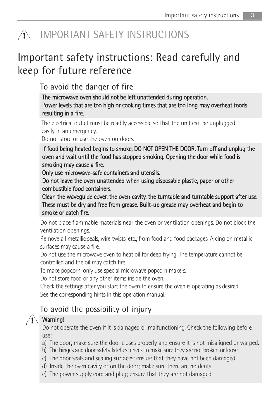 Important safety instructions | AEG MCC3881E-M User Manual | Page 3 / 36