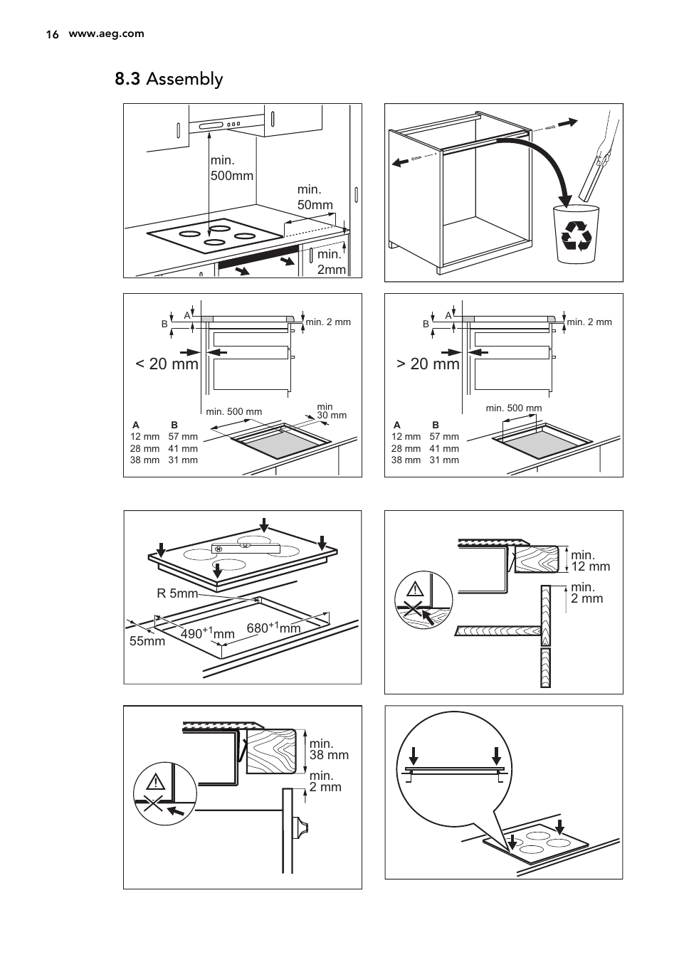 3 assembly, 20 mm | AEG HG694340NB User Manual | Page 16 / 24