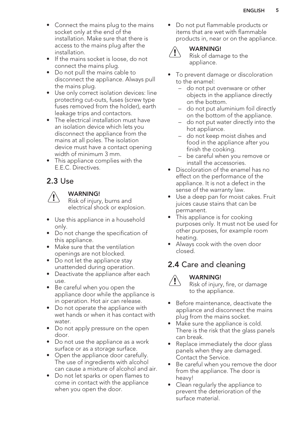 3 use, 4 care and cleaning | AEG BP5304001M User Manual | Page 5 / 24