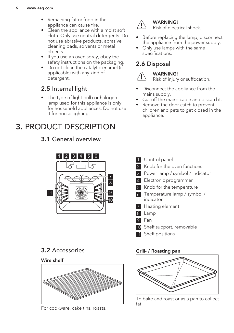 5 internal light, 6 disposal, Product description | 1 general overview, 2 accessories | AEG BP5304001M User Manual | Page 6 / 24