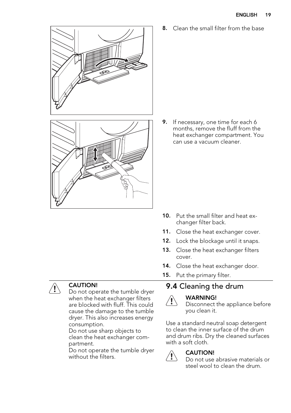 4 cleaning the drum | AEG T86585IH User Manual | Page 19 / 52