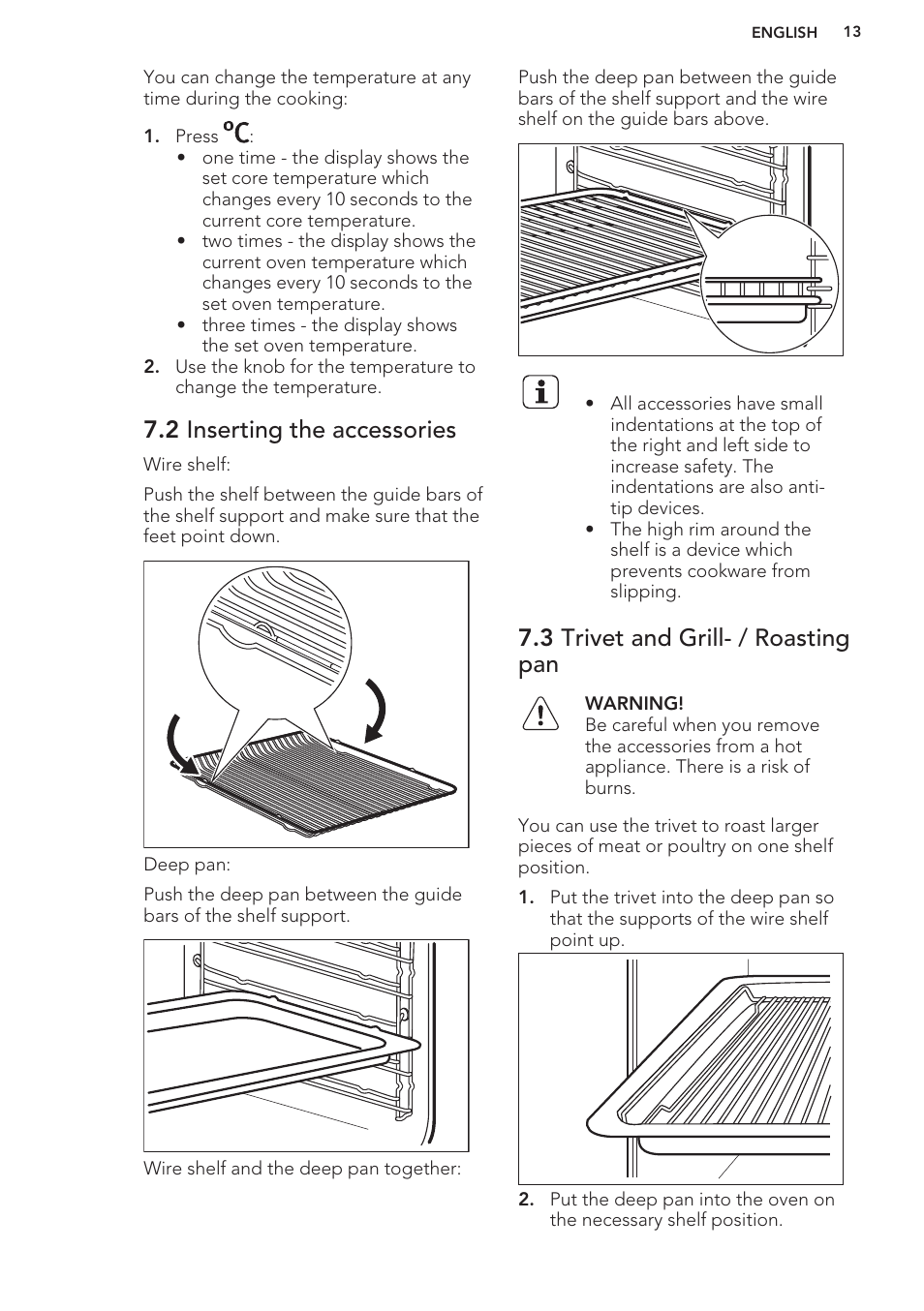 2 inserting the accessories, 3 trivet and grill- / roasting pan | AEG BE5304001M User Manual | Page 13 / 36