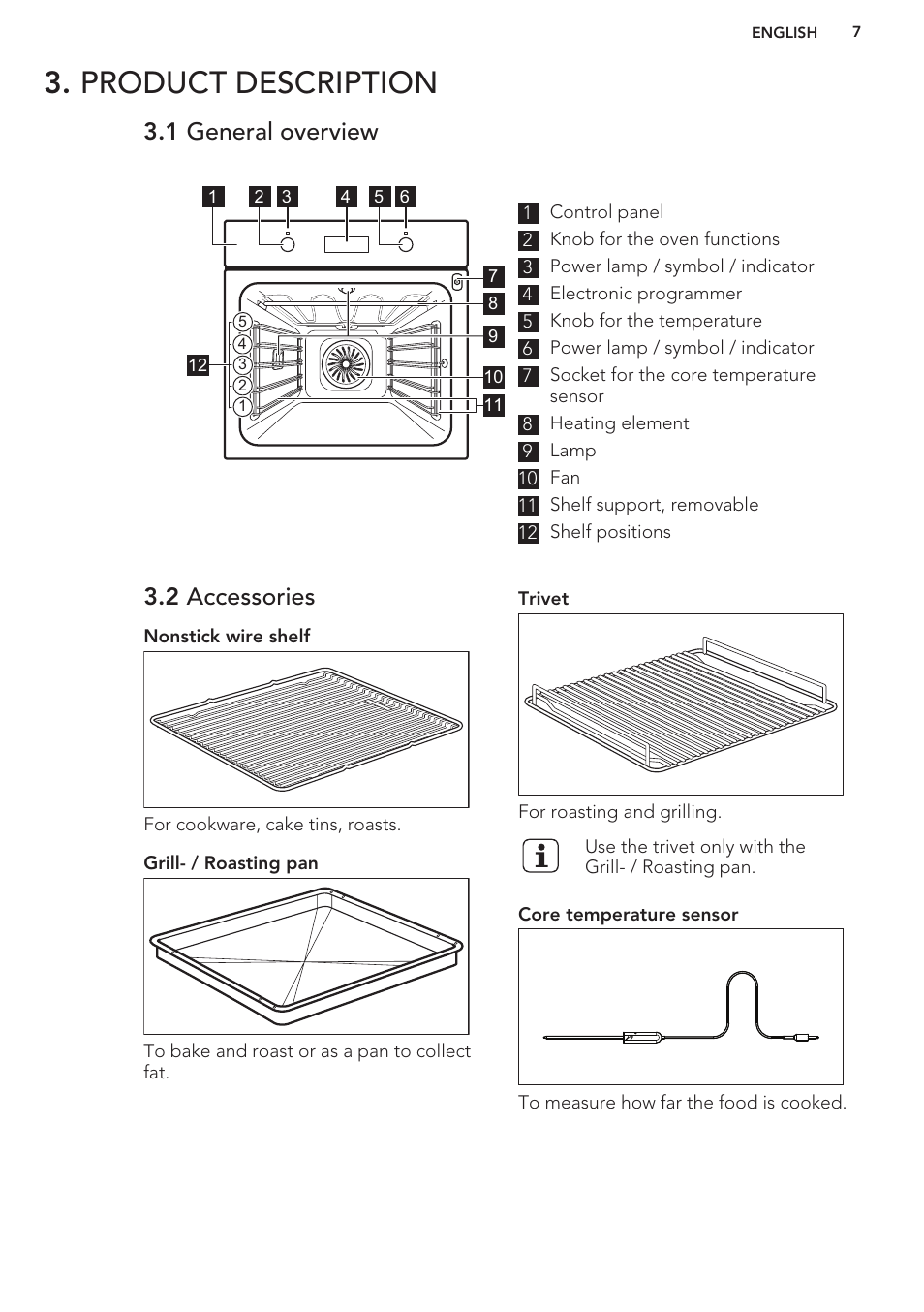 Product description, 1 general overview, 2 accessories | AEG BE5304001M User Manual | Page 7 / 36