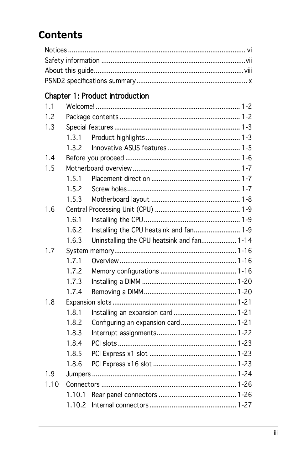 Asus Motherboard P5ND2 User Manual | Page 3 / 100