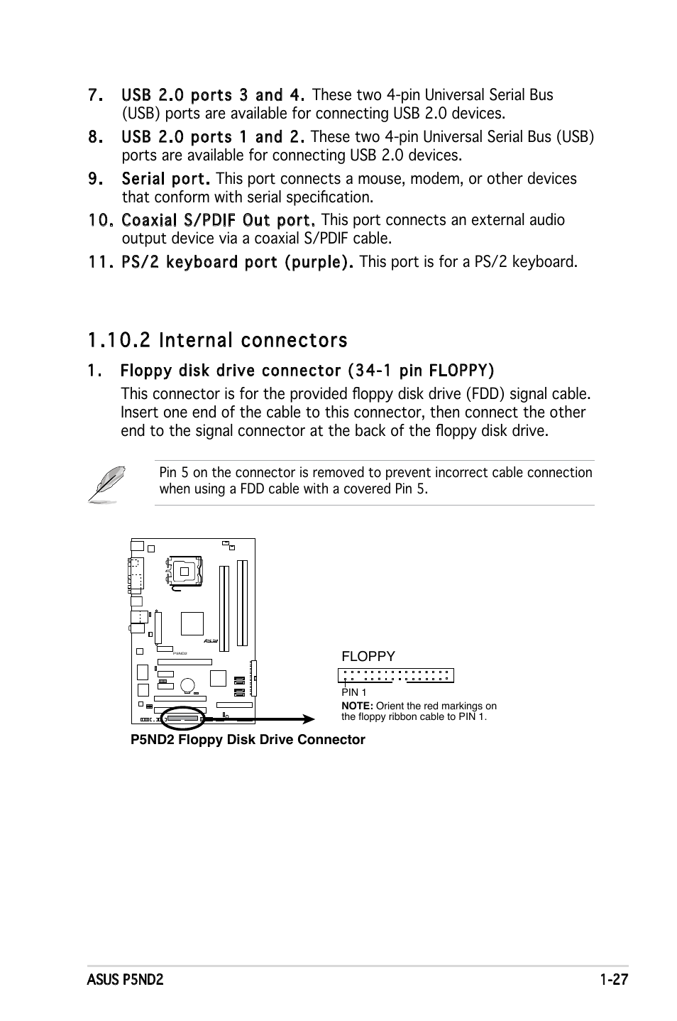 2 internal connectors | Asus Motherboard P5ND2 User Manual | Page 39 / 100