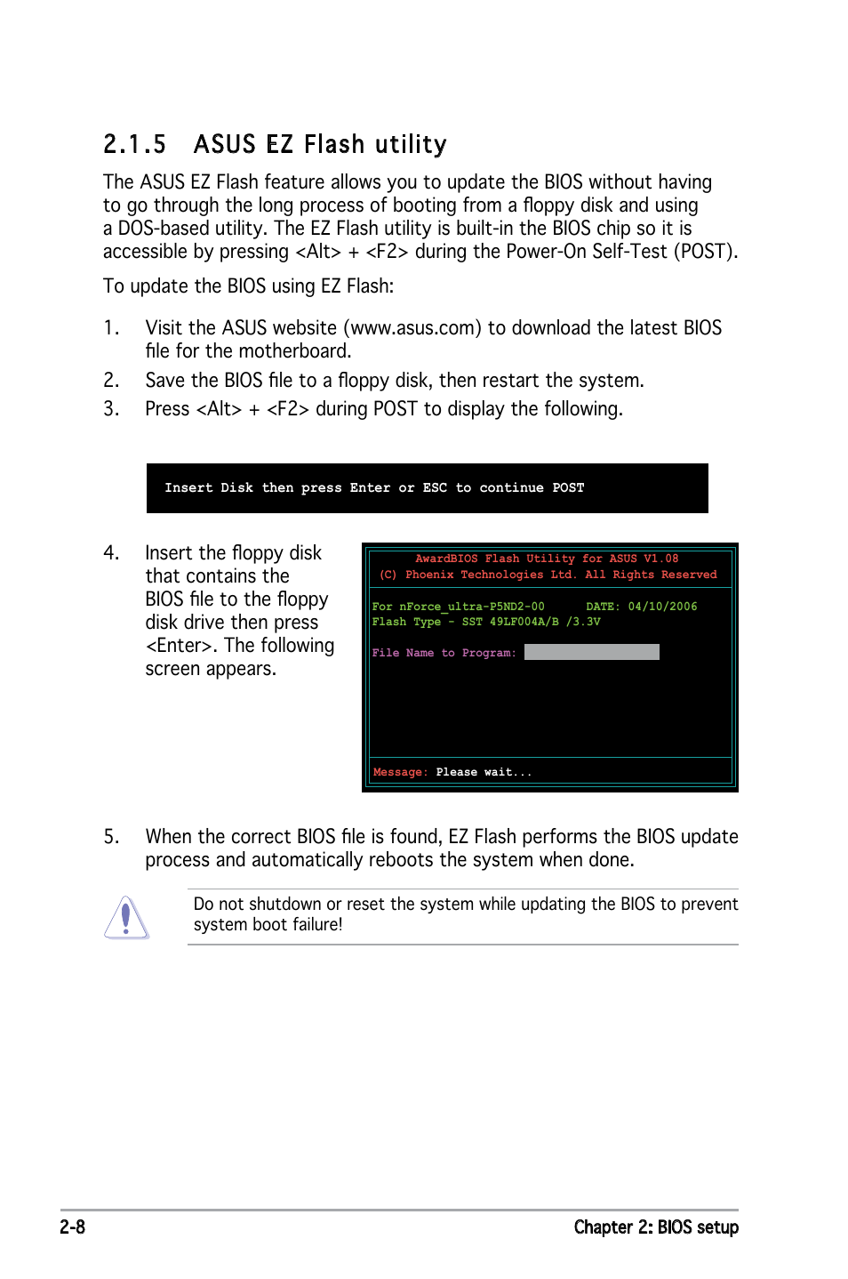 .5 asus ez flash utility | Asus Motherboard P5ND2 User Manual | Page 54 / 100