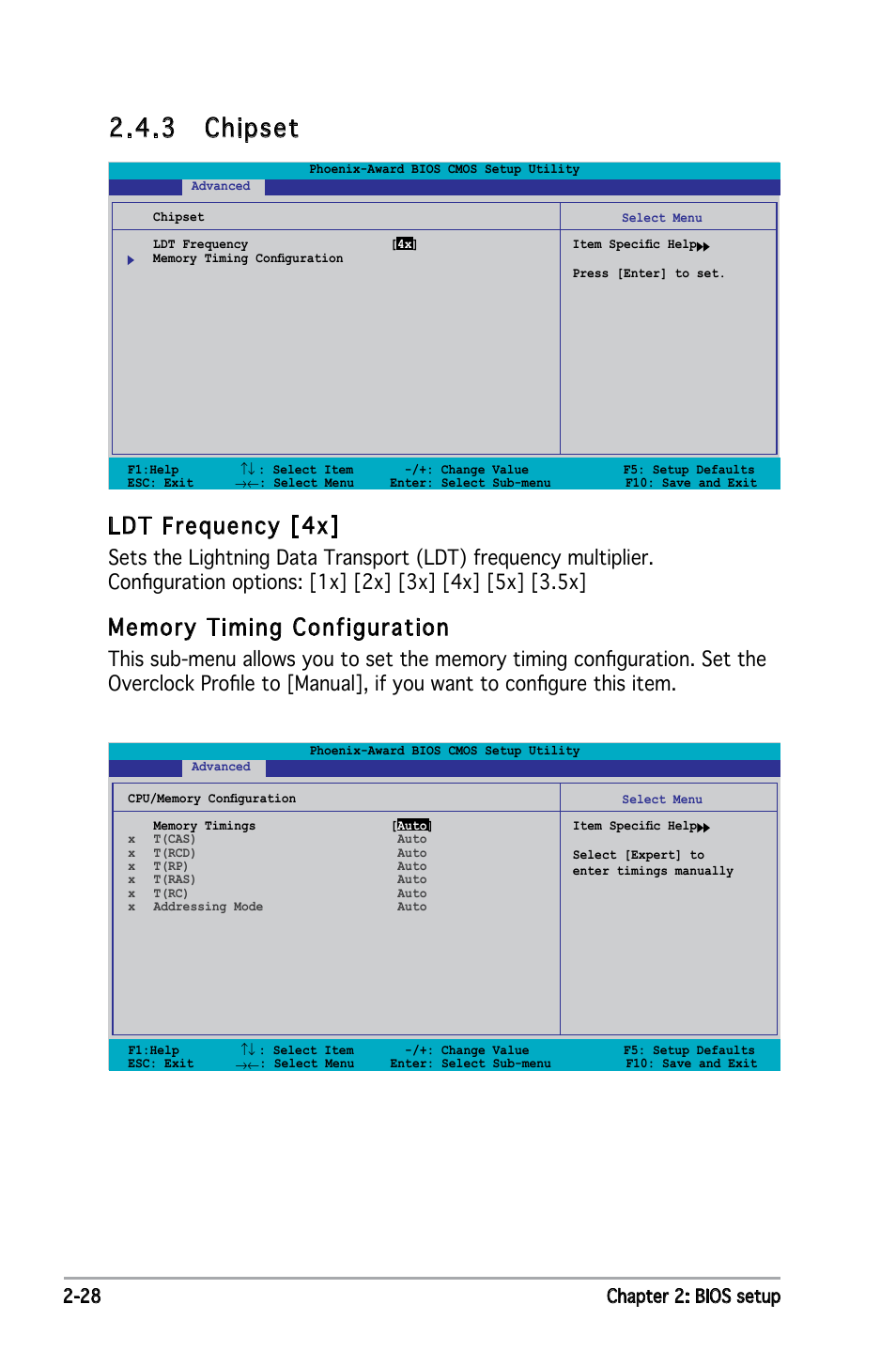 3 chipset, Ldt frequency [4x, 2 chapter 2: bios setup | Asus Motherboard P5ND2 User Manual | Page 74 / 100