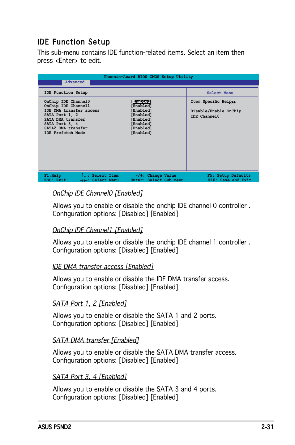 Ide function setup | Asus Motherboard P5ND2 User Manual | Page 77 / 100