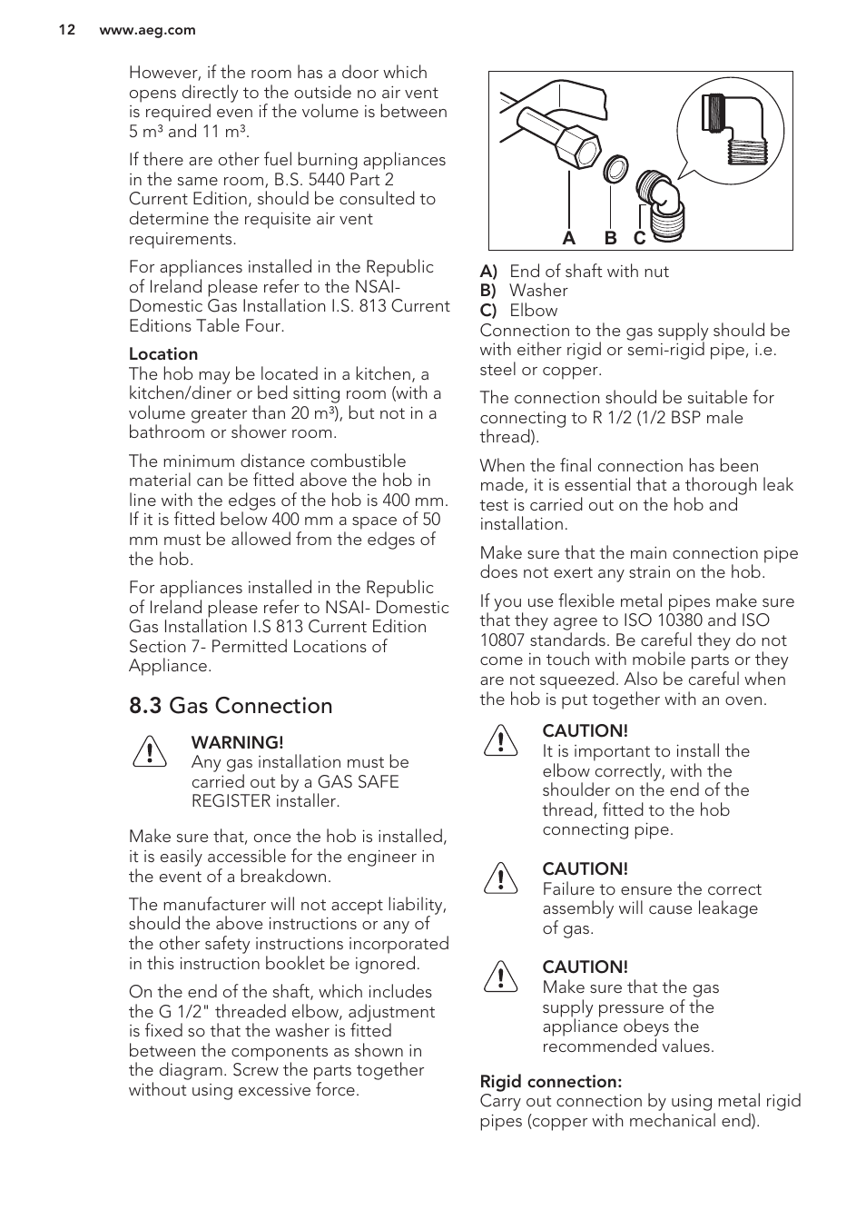 3 gas connection | AEG HG654440SM User Manual | Page 12 / 20