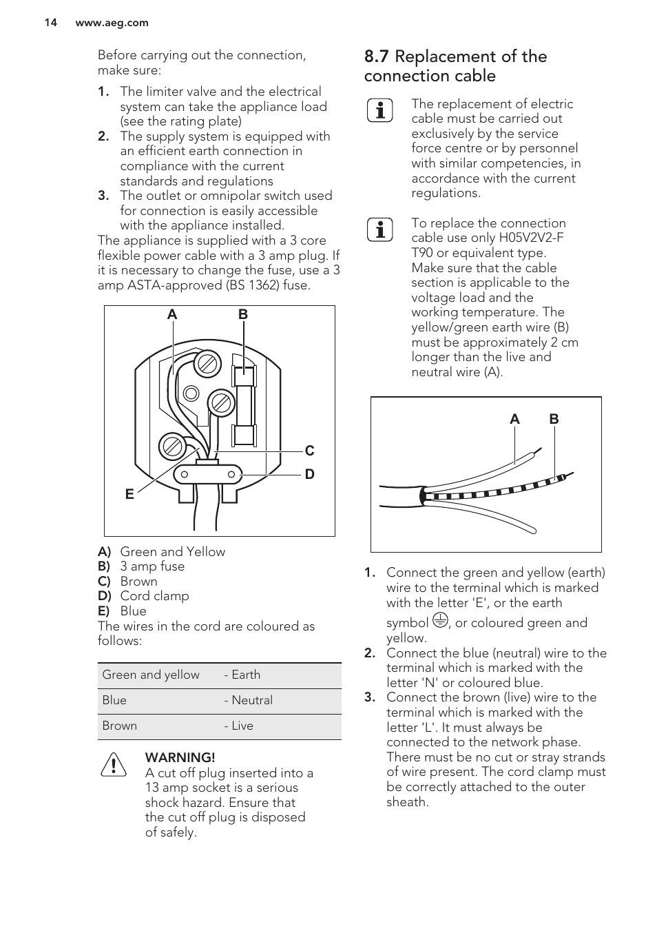 7 replacement of the connection cable | AEG HG654440SM User Manual | Page 14 / 20