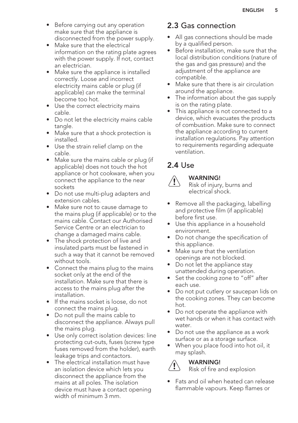 3 gas connection, 4 use | AEG HG654440SM User Manual | Page 5 / 20