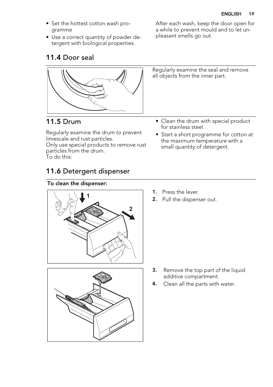4 door seal, 5 drum, 6 detergent dispenser | AEG L61470BI User Manual | Page 19 / 36
