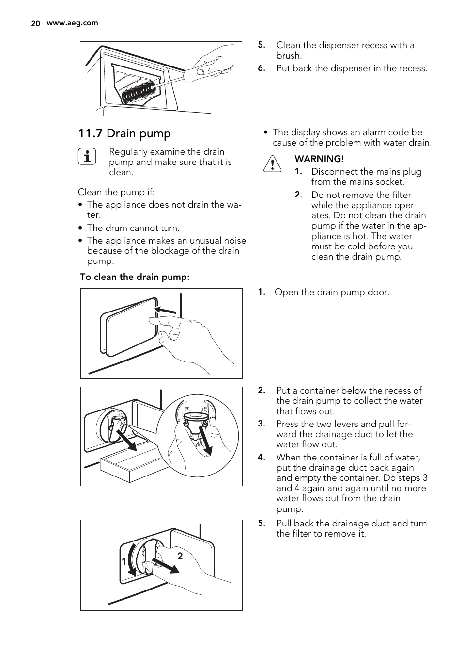 7 drain pump | AEG L61470BI User Manual | Page 20 / 36