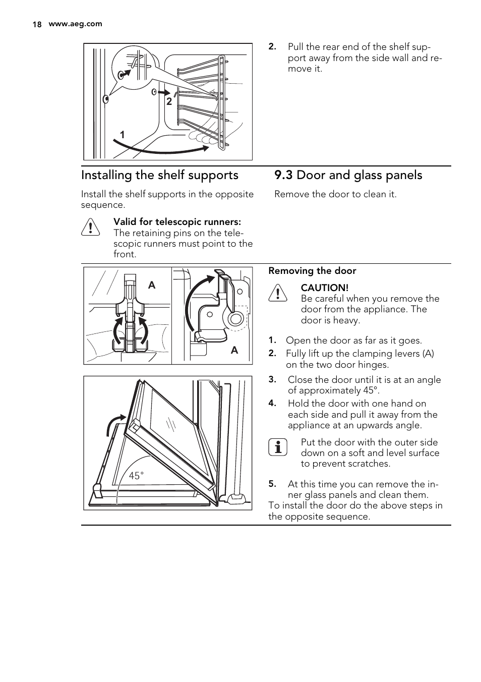 Installing the shelf supports, 3 door and glass panels | AEG NC4003020M User Manual | Page 18 / 28